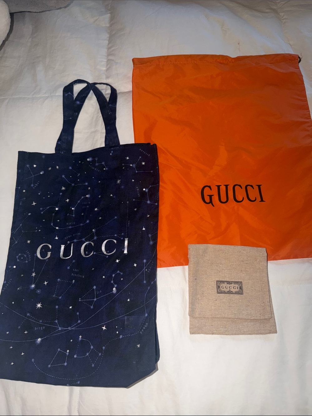 Gucci Navy Constellation Tote with Orange Dust Bag and Beige Pouch